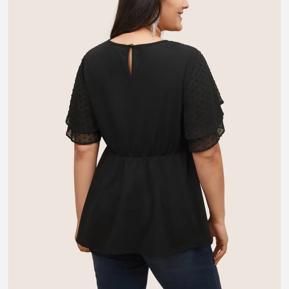 BloomChic Plus Size XL Solid Chiffon Crochet Lace Mesh Blouse us14-16 - Picture 2 of 5